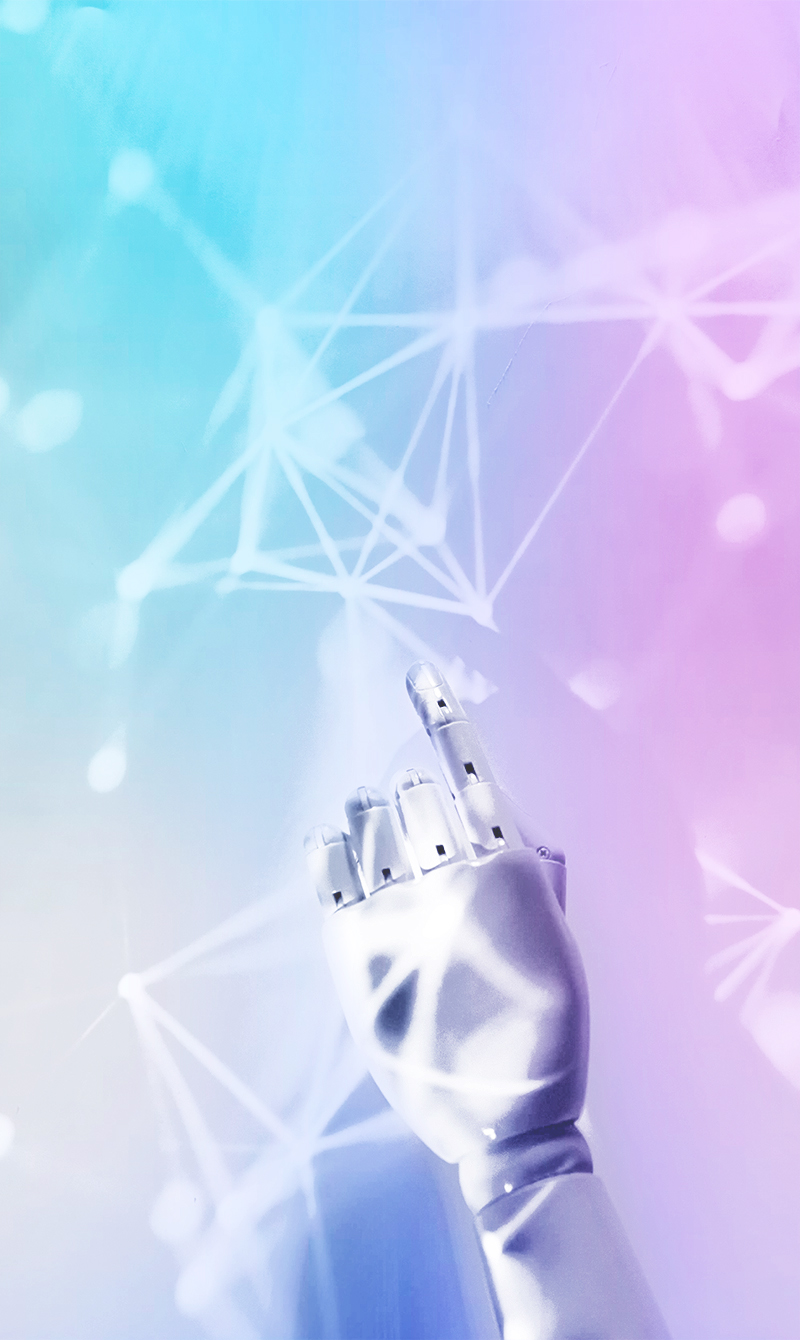 Robotic arm against a futuristic tech-themed background